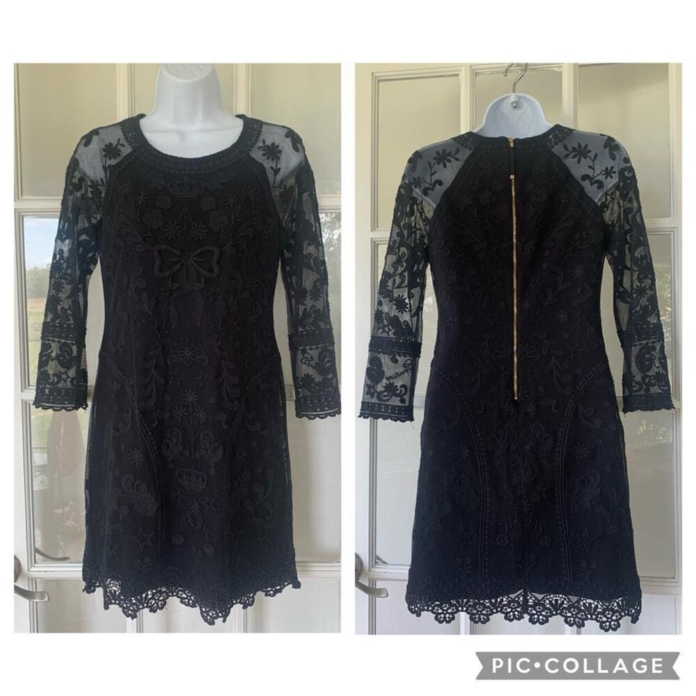 Juicy Couture Black Lace Monotone Embroidered Mini Dress Size 4